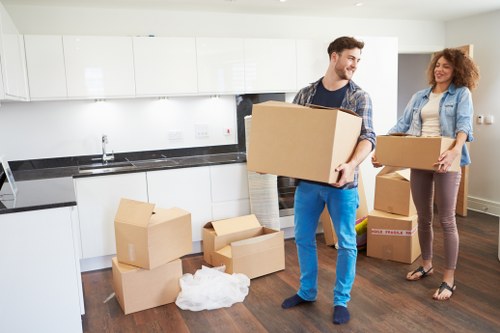 Office furniture and equipment prepared for a commercial move