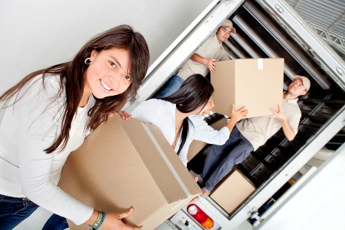 Packed office boxes ready for relocation in Brent